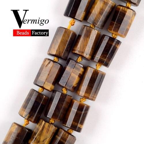 11x15mm Natural Faceted Yellow Tiger Eye Beads Cylinde Shape Gem Spacer Loose Stone Beads For Jewelry Making DIY Bracelets 15"