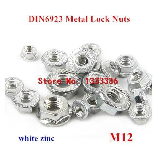20pcs M12 DIN6923 Hexagon Flange Metal Lock Nuts with non-slip Tooth cushioned Locking nut
