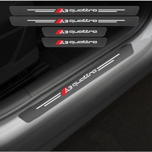 4pcs Leather Car Door Sill Leather Decals For Audi A4 A6 A5 Q5 A3 Q3 Q7 Car Threshold Protect Car Carbon Fiber Styleing Sticker