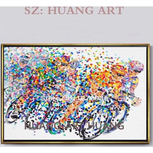 Abstract hand-painted high quality bike painting knife painting on the canvas painting bike household to decorate the wall of th