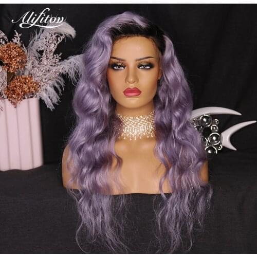 ALIFITOV Ombre Purple Human Hair Wigs Body Wave Lace Front Wig Remy Hair Pre-plucked Wigs For Women