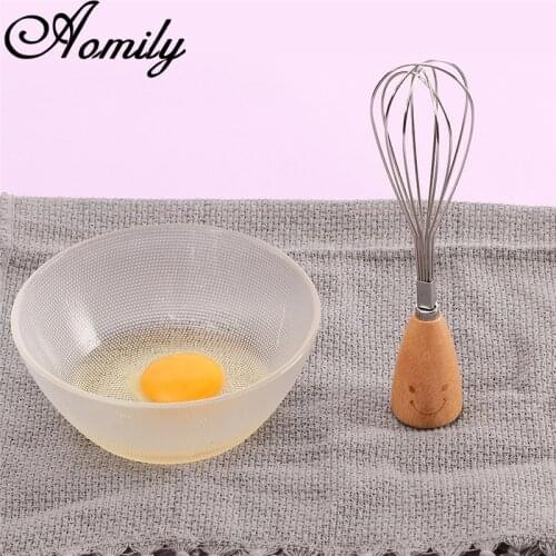 Aomily Stainless Steel Manual Egg Whisk Beater Cartoon Smiley Non-slip Wooden Handle Egg Beater Light Cream Hair Dryer Cake Tool