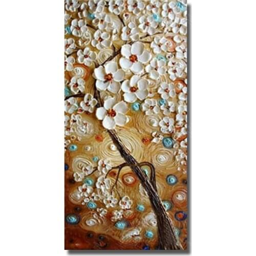 Free Shipping 100% Hand Painted Abstract White Flower Tree Oil Painting Home Decor Modern Canvas Wall Pictures no Framed