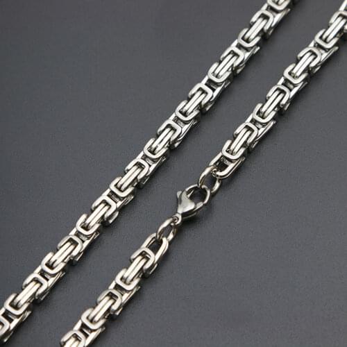 Fashion Jewelry Width 4mm 5mm 6mm Men Chain Silver Tone Stainless Steel Byzantine Box Link Necklace for Man Boy