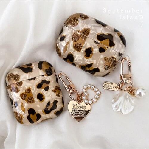 Luxury Leopard Pearl Case for Apple Airpods 1 2 3 Bracelet Chain Case for AirPods Pro Case Bluetooth Earphone Accessories Box