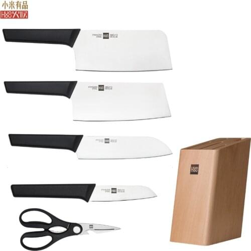 HUOHOU Stainless Steel Kitchen Knife Set 6pcs with Cutter Holder Chopping Knife Slicing Tool Fruit Knife Kitchen Scissor