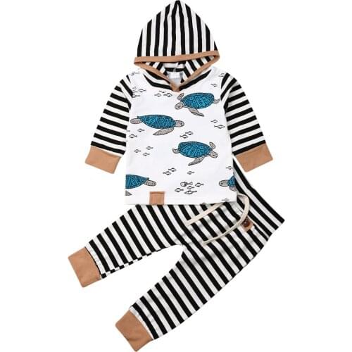 2Pcs Set Newborn Baby Boys Girls Hoodie Striped Tops Long Pants Legging Infant Baby Winter Autumn Warm Outfits Clothes