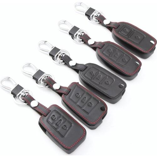 Leather Car Key Case For Volkswagen Passat CC Golf Jetta Bora Polo Scirocco Tiguan For Skoda Octavia Fabia For Seat Ibiza Leon