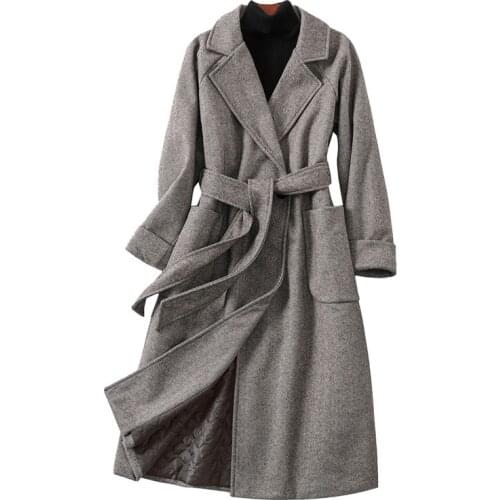 Autumn Winter Womens Jacket New Fashion Long Woolen Coat Loose Large Size Warm Wool Coat Female Basic Jackets Outerwear Belt