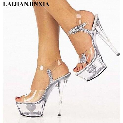 LAIJIANJINXIA New Clear High Heels Open Toe Transparent Plastic Women Sandals Ankle Straps Women Shoes Bridal Wedding Sandals