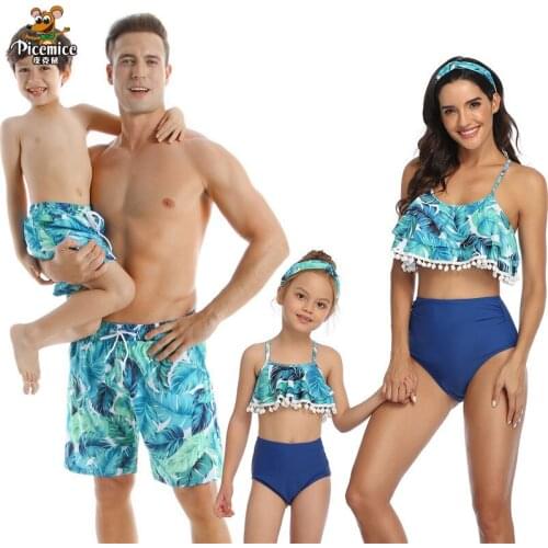Summer Family Matching Outfits Swimwear Mother Daughter Kids Swimsuit Bikini Bathing Suit Father Son Beach Shorts Men Boy Clothe