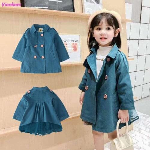 3 Colors 2021 Fashion New Girls Trench Coats Buttons Mesh Elegant Girl Kids Jackets Children Tops Clothes 3 4 5 6 7 8 9 10 Years