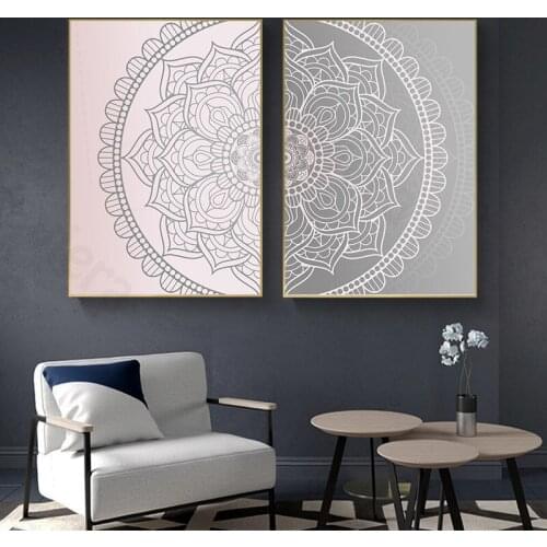 Nordic Abstract Wall Art Poster Pink Gray Mandala Wreath Pattern Canvas Painting Home Decor Living Room Fashion Mural Frameless
