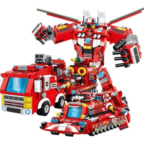 Educational Building Blocks Toys For Kids Boys DIY Birthday Gift 3Changes 8 In 1 Firefighting Engineering Truck Robot Models