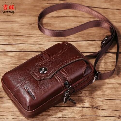 Cow leather waist belt bag for men travel waist pack vintage small fanny pack male belt pouch bag casual cell phone chest bag