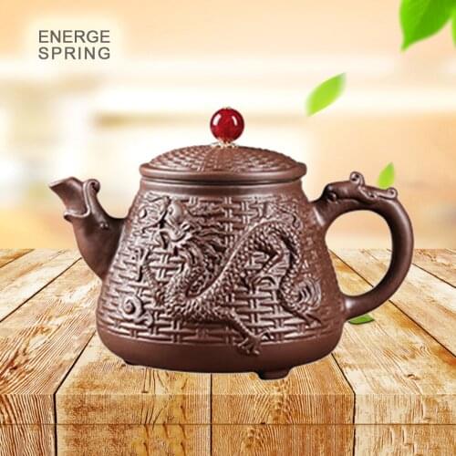ENERGE SPRING 500ML Yixing Purple Clay Teapot With Strainer Handmade Bamboo Woven Ceramic Pot Kung Fu Tea Set