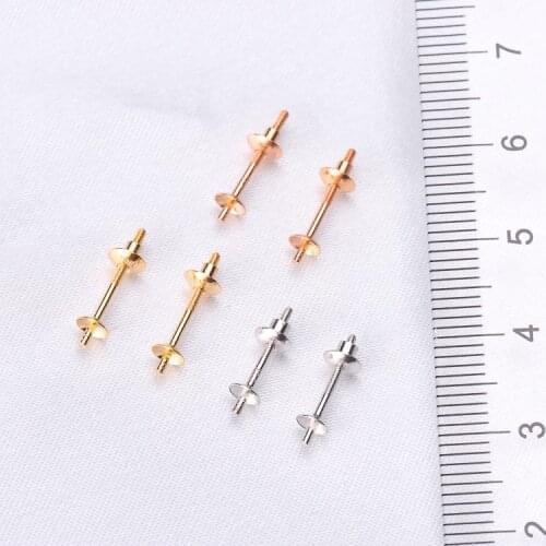 Real AU 750 18K Gold Earrings Mountings Findings Jewelry Mounts Settings Accessories Parts for Pearls Agate Coral Crystals Jade