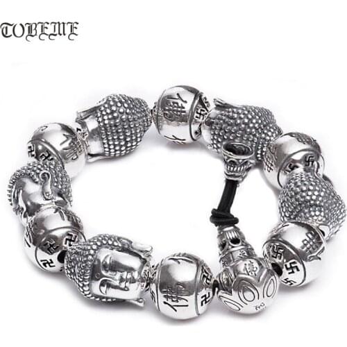 Handcrafted 999 Silver Sakyamuni Buddha Beaded Bracelet Tibetan Buddha Mala Bracelet Good Luck Bracelet Buddhist Wrist Mala