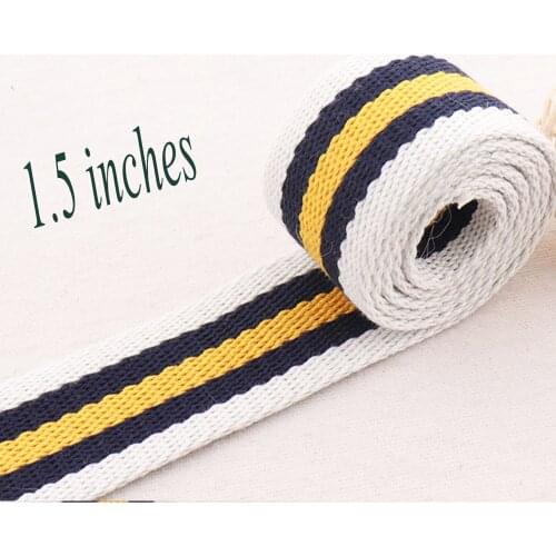 1 1/2"White Black Orange Striped Twill Ribbon Heavy Weight Totes Belts Strap Bag Handle webbing keychain-38mm Cotton Webbing