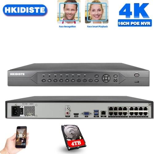 H.265 16 Channel CCTV NVR Recorder 4K POE Face Recognition 8MP IP Network Surveillance Video Recorder 16CH NVR Security System