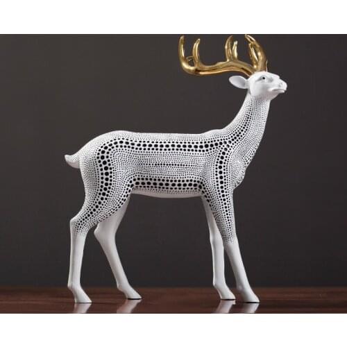 NORDIC ABSTRACT ARTS ANIMALS FIGURINES WAVE POINT SIKA DEER STATUE CREATIVE RESIN ART&CRAFT HOME DECORATION ACCESSORIES R3146