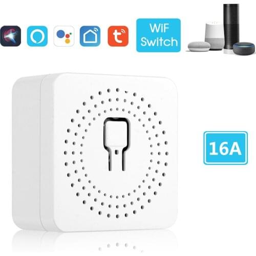 16A Wifi Mini Smart Switch Led Light Tuya Smart Life Push Module Support 2 Way Voice Relay Timer Work with Google Home Alexa