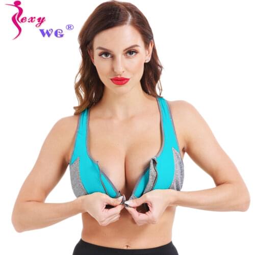 SEXYWG Women Zipper Push Up Sports Bras Shockproof Underwear Running Vest Gym Workout Fitness Tops Sportswear Yoga Sport Top