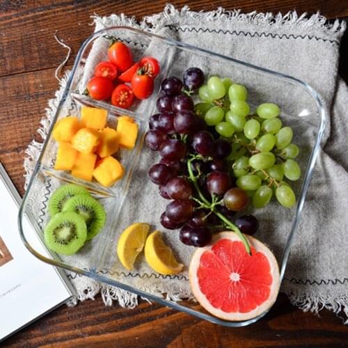 Glass grid plate baking dish heat-resistant microwaveable wear-resistant dinner plate tableware glass plate salad bowl CL41303