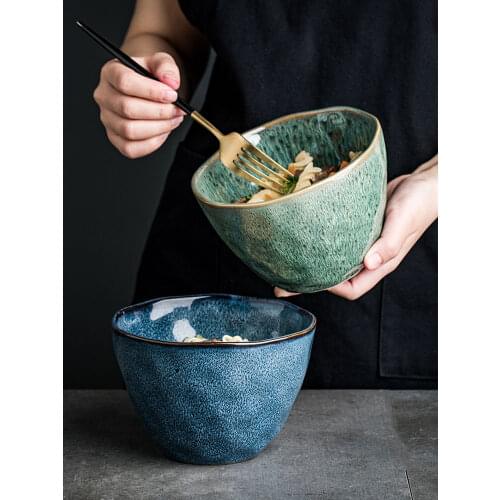 Creative 6-inch Bowl Retro Ceramic Noodle Bowl High Bowl Salad Bowl Soup Bowl Large Rice Bowl European Large Bowl