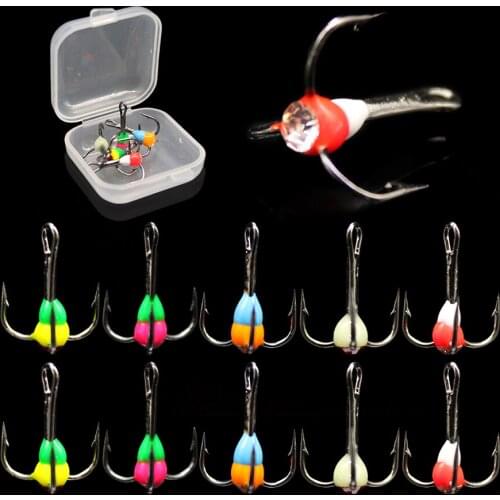 WALK FISH 5Pcs Winter Ice Fishing Hook With Box Overturned Barbed Trebles Hooks Rubber Ice Bait Fishing Tool Tackle Accessories