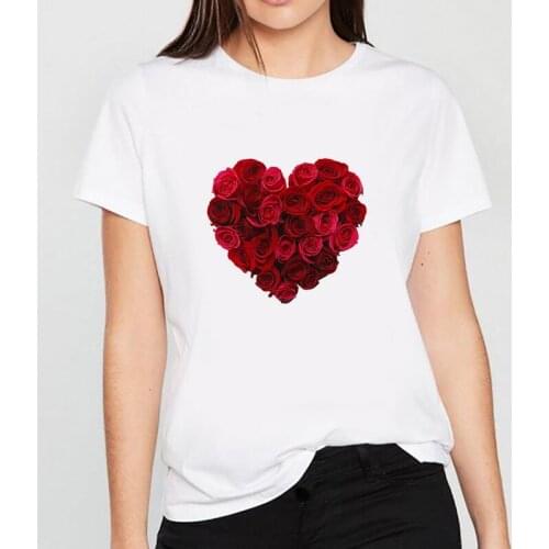 Women Clothes Lady Tees Graphic Printed Love Heart Sweet Valentine Cute Female T Shirt Womens T-Shirt 90s Style Fashion Tops