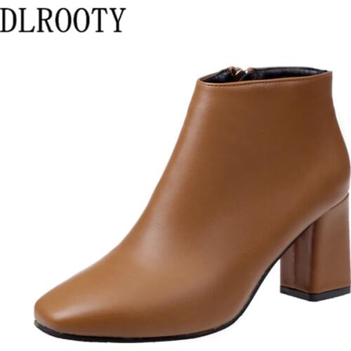 Women Ankle Martin Boots 2018 Autumn Female Casual Shoes Woman High Heels 7 CM Fashion Platform Square Toe Lace Up Zip Solid