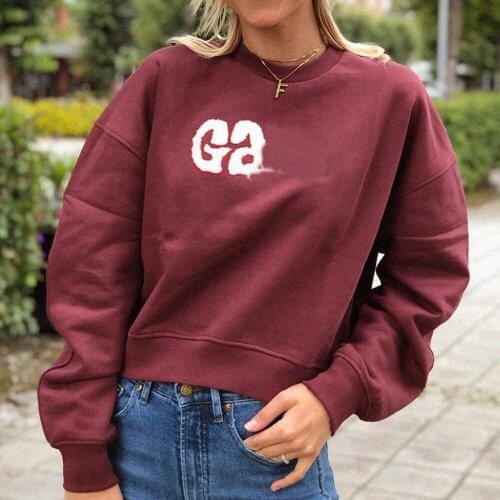 Embroidery Letter Women Sweatshirt Round Neck Cotton Long Sleeve Fashion Simple Hoodies 2021 Female Casual Pullover Sweatshirts