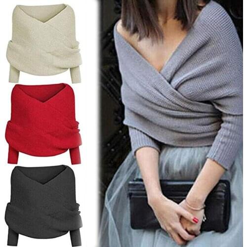2020 Winter Sexy V Neck Off Shoulder Long Sleeve Knitted Sweater Warm Pullover Top Womens Clothing свитер женский pull femme