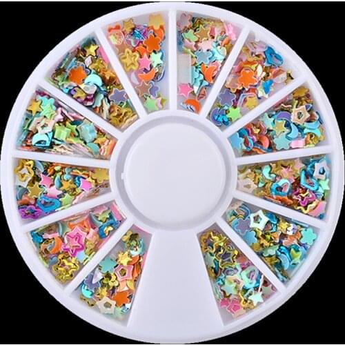 1 Box Mixed Color Moon Sart Paillette Rhinestones Nail Art Wheel DIY Nail Stickers Tips Decoration 3D Manicure tools Accessories