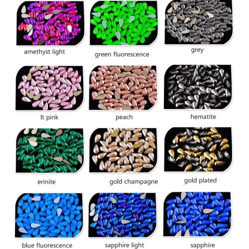 20p 4x8mm Neon Colors Teardrop flatback Non-hotfix crystal Rhinestones 3D Nail Art Decorations strass glass stones Manicure Gem