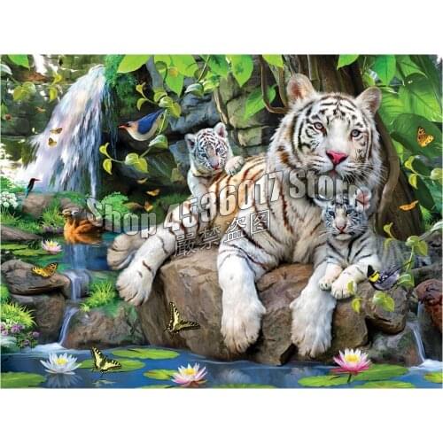 5D DIY Diamond Painting White Tigers of Bengal Mosaic Cross Stitch Full Square square Drill Diamond Painting Sticker Home Decor