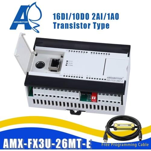AMX-FX3U-26MT-E Compatible Mitsubishi MELSEC Series PLC Transistor 2AI/1AO 16DI/10DO Ethernet MODBUS Programmable Controller