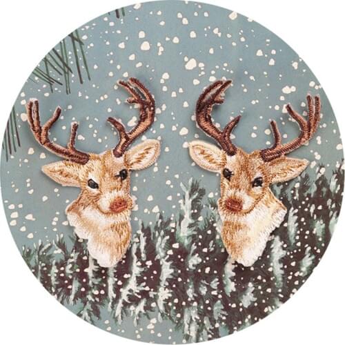 Good Quality Fabric Applique Coffee Reindeer Elk Patches for Clothes Iron on Patches for Clothes New Year Clothes DIY