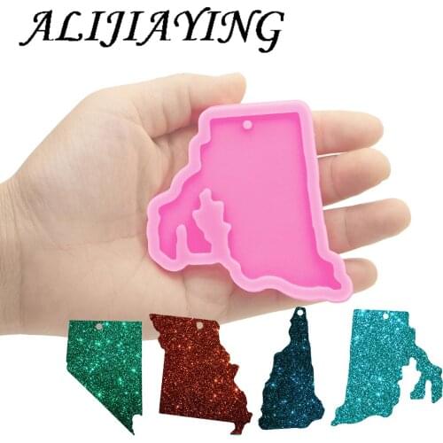 DIY Cartoon Shiny Texas shape silicone mold for keychains with a hole resin jewelry molds for 3D State crafts tools DY0201