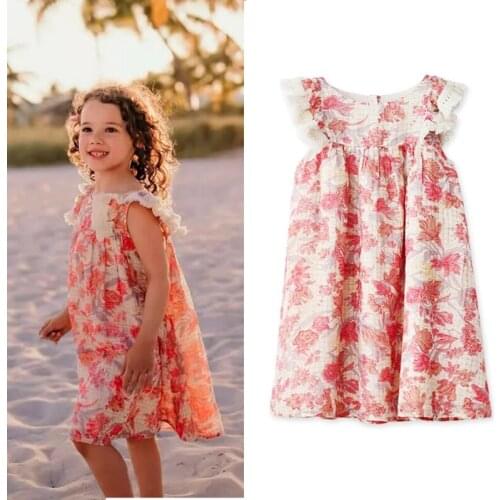 Children Beach Style Dress 2020 Summer Girls Sweet Floral Linen Cotton Dresses Kids Fancy Floral Frocks 1-10 years Clothing
