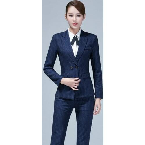 Elegant Women Suit Striped Design Office Lady Formal Pant Suits Business Work Pants Blazer Set Female Jacket Trosuers 2019