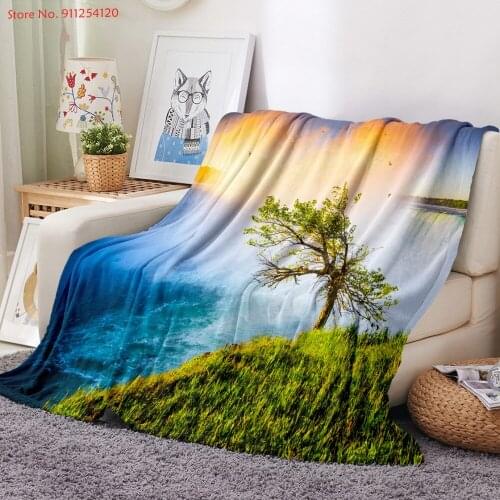 Natural Scenery Flannel Blanket Waterfall Mountain Coral Fleece Blanket Winter Warm Bed Cover Natural View Blanket for Teens Kid