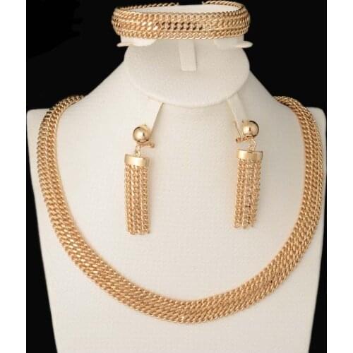 Fashion high quality Jewelry Set Italy 750 gold Earrings Necklace Bracelets Set 3color Wedding Party set