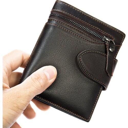 Vintage Mens Short Wallet Men Genuine Leather Multi-Card Bit Retro Hasp Card Holder Clutch Wallets Purses First Layer Cowhide
