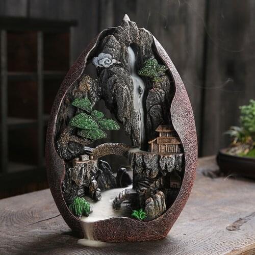 Flowing Water and Mountain Backflow Incense Burner Big Size Incense Holder with Gift Box Room Decor Christmas Gifts Home Decore