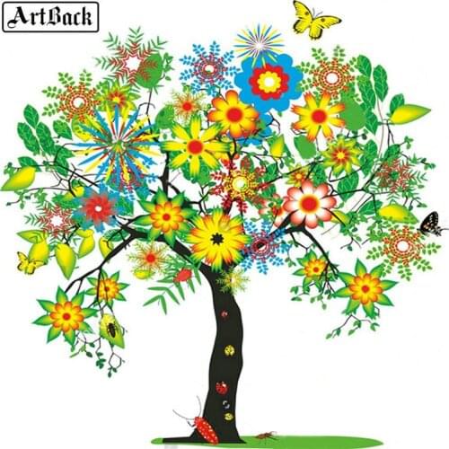 Square round full 5d diamond painting tree flower color icon diamond embroidery kids stickers mosaic handmade crafts 20x20cm