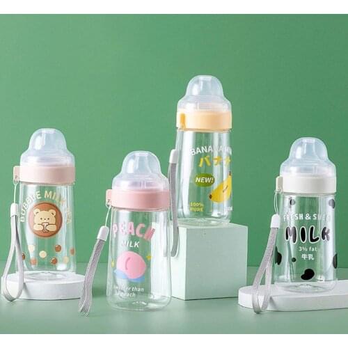 Cartoon creative milk drink bottle cup cute student girl Instagram wind pacifier cup then hand in hand carry plastic cup