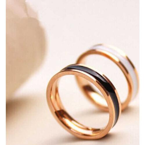 New titanium steel mens Ring Black and white index finger tail ring titanium steel rose gold jewelry