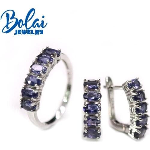 2021 New Simple design natural Iolite oval 3*5mm ring earrings set 925 sterling silver jewelry suitable for everyday wear